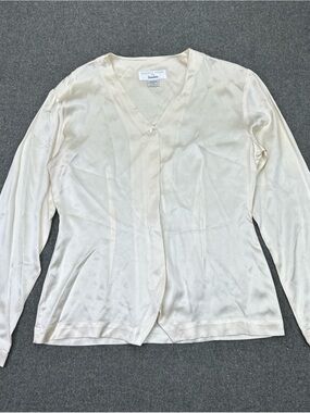 Roberto Vianni Neiman Marcus 100% Silk Ivory Blouse Womens 6 Long Sleeve Top